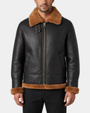 Men's Classic B3 Original Sheepskin Jacket Zenith Brown Ginger front view with closed zipper