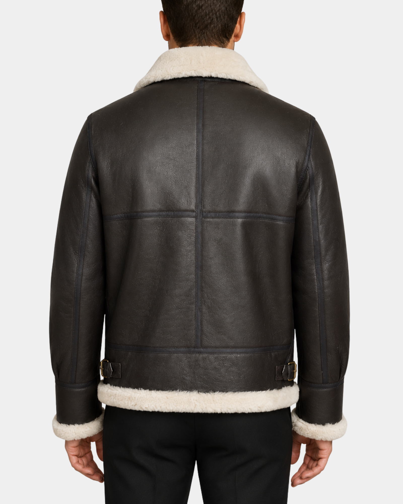 Men's Classic B3 Original Sheepskin Jacket Zenith Brown White back view