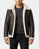 Men's Classic B3 Original Sheepskin Jacket Zenith Brown White front view with open zipper