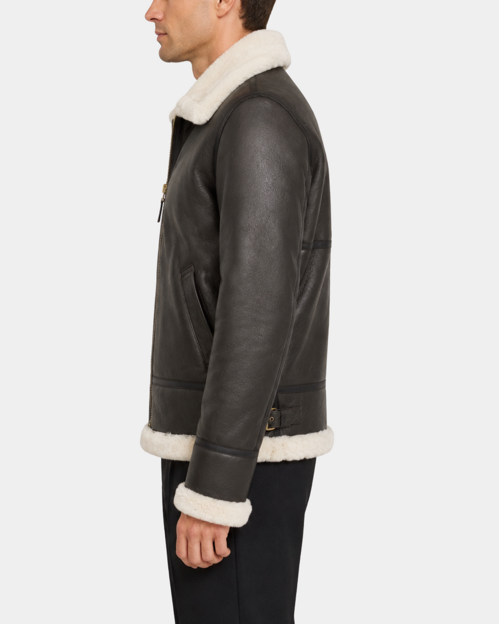 Men's Classic B3 Original Sheepskin Jacket Zenith Brown White side view