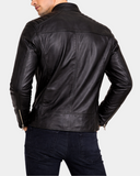 Mens Leather Casual Biker Fashion Jacket Nova Black back view