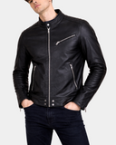 Mens Leather Casual Biker Fashion Jacket Nova Black front closed view