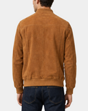 Men's Suede Bomber Varsity Jacket Reg Dynamo Tan back view
