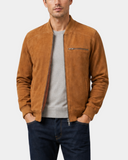 Men's Suede Bomber Varsity Jacket Reg Dynamo Tan front open