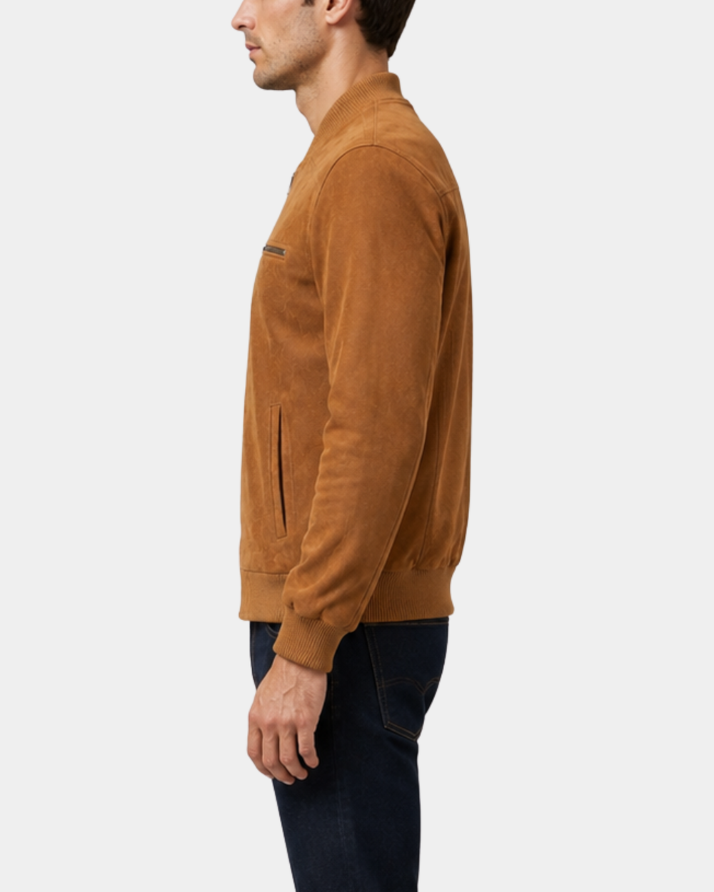 Men's Suede Bomber Varsity Jacket Reg Dynamo Tan side view