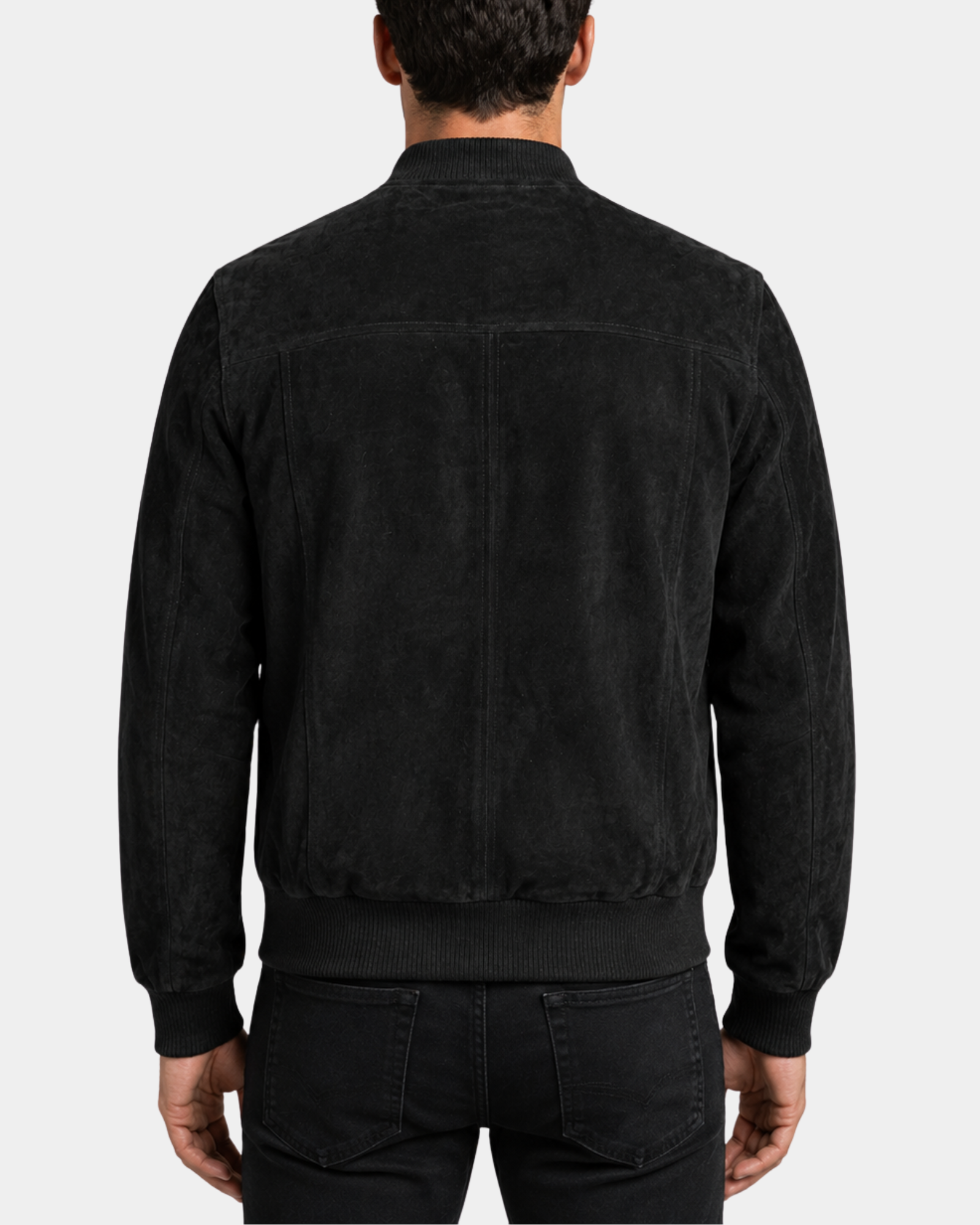 Men's Suede Bomber Varsity Jacket Reg Nova Black back view