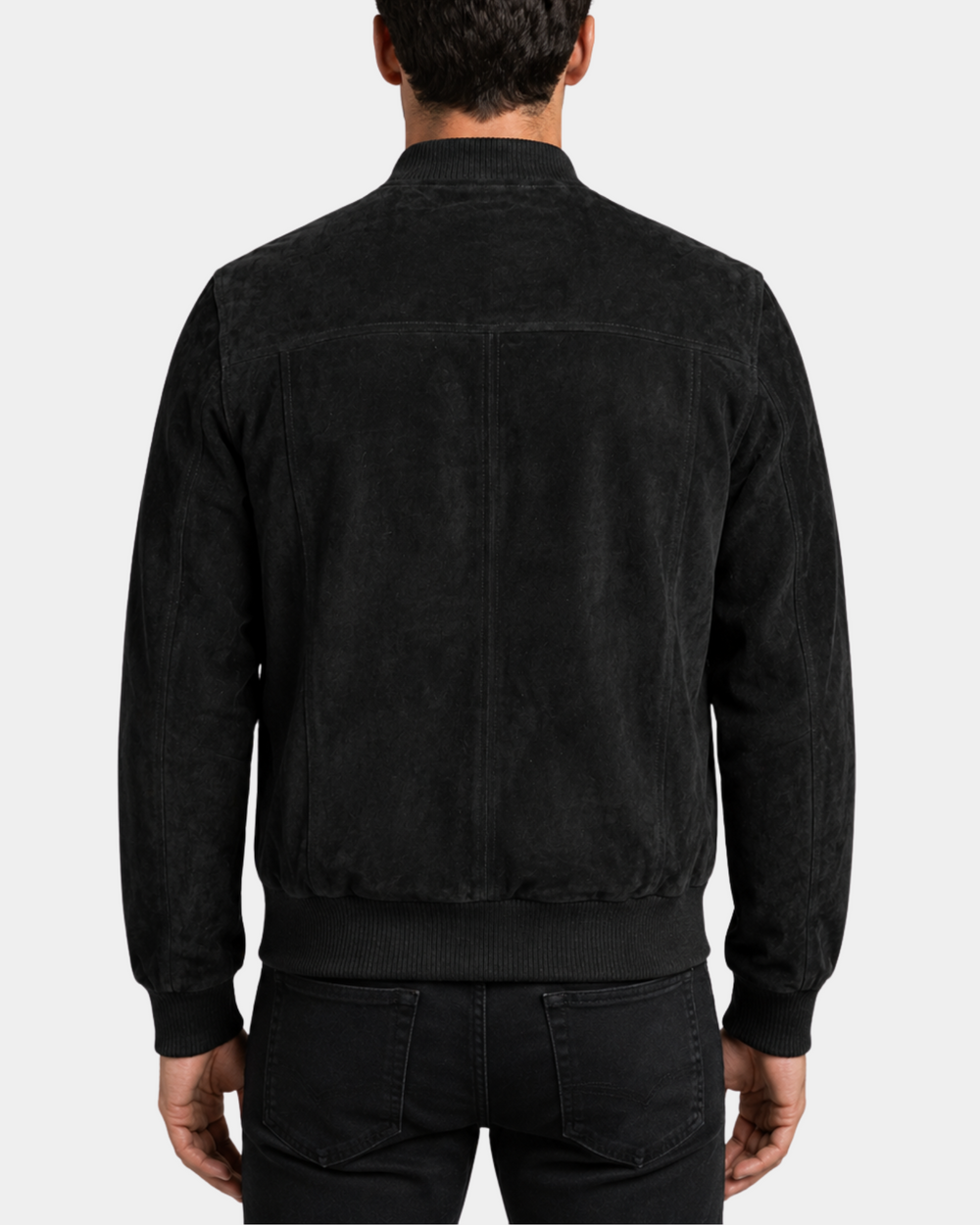 Men's Suede Bomber Varsity Jacket Reg Nova Black back view