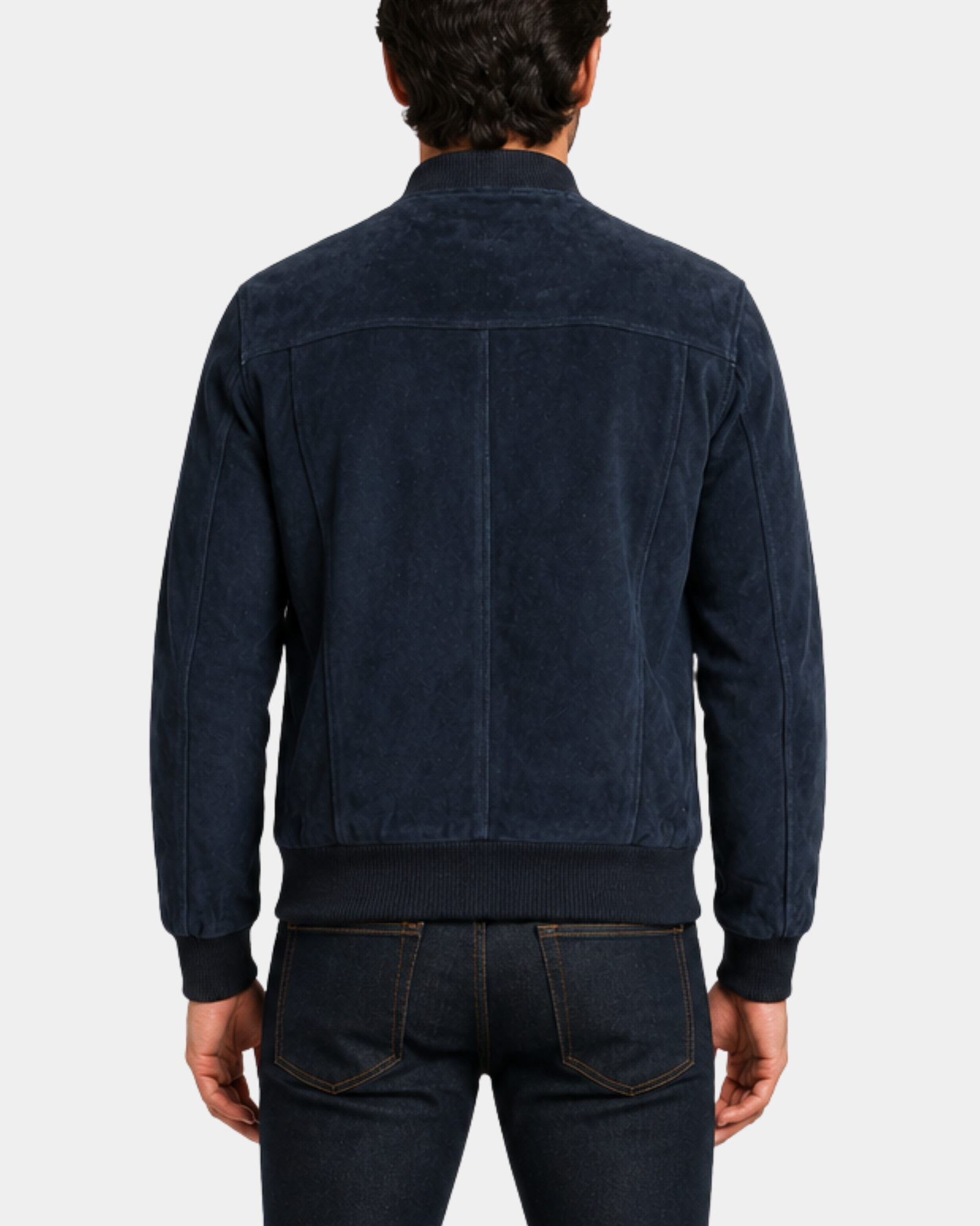 Men's Suede Bomber Varsity Jacket Reg Radient Blue back view
