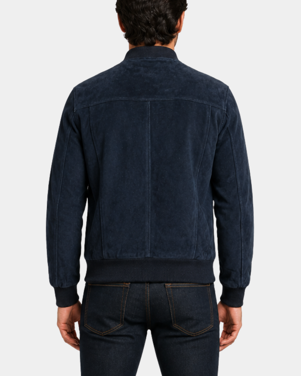 Men's Suede Bomber Varsity Jacket Reg Radient Blue back view