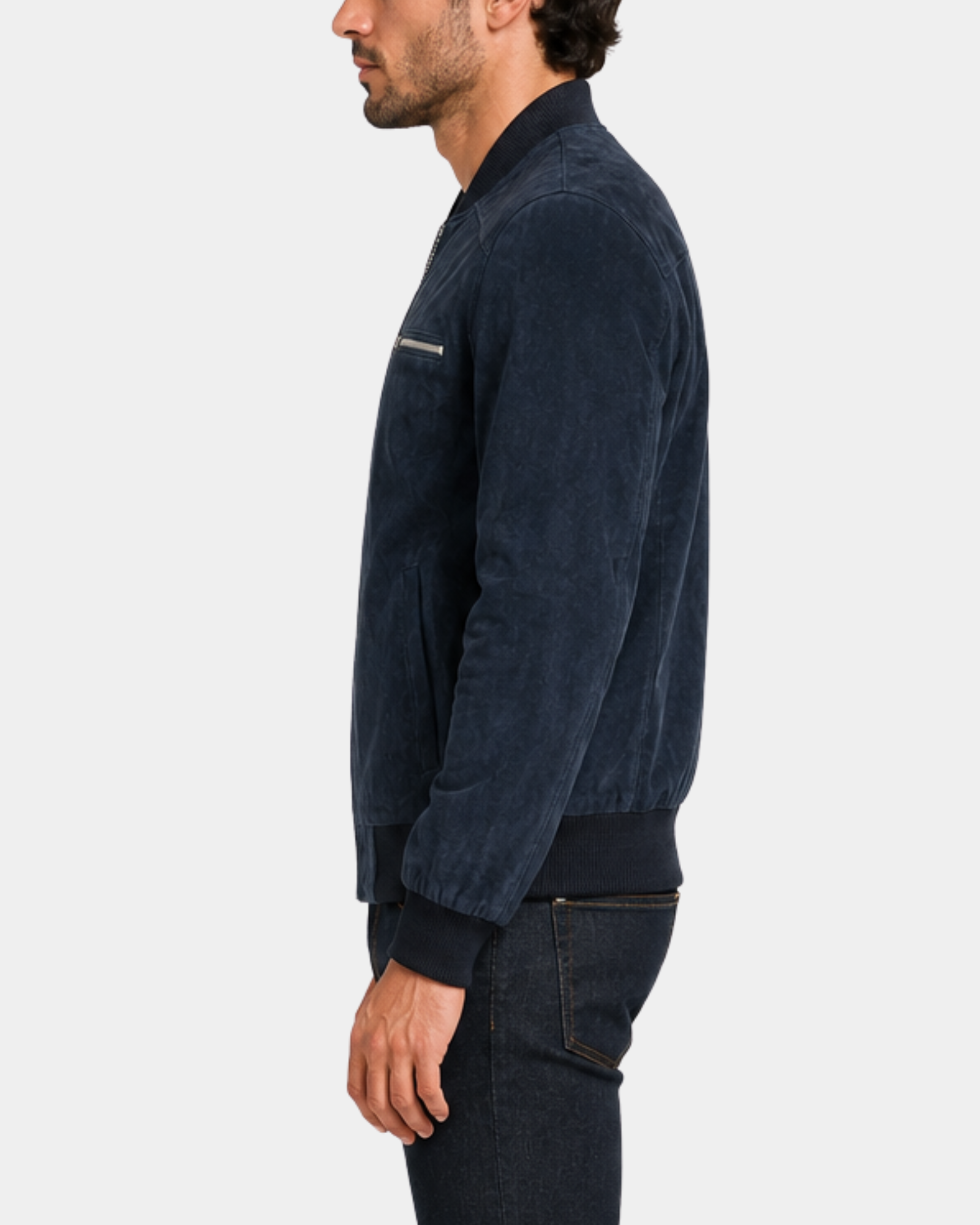 Men's Suede Bomber Varsity Jacket Reg Radient Blue side view