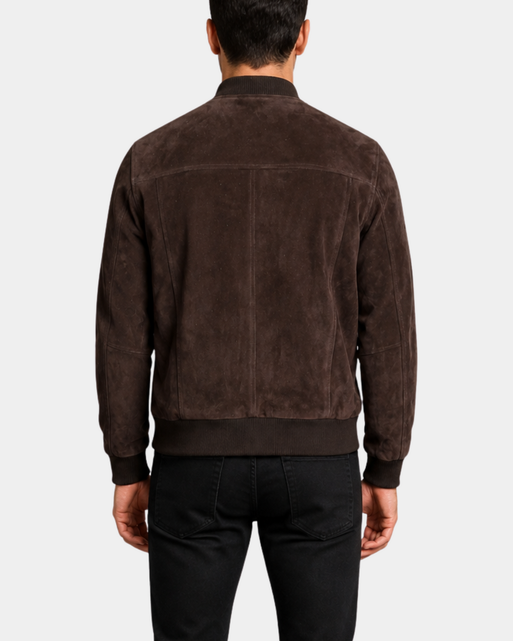 Men's Suede Bomber Varsity Jacket Reg Zenith Brown back view