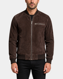 Men's Suede Bomber Varsity Jacket Reg Zenith Brown front closed