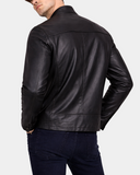 Men's Paul Nova Black cowhide leather standing collar jacket back view