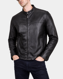 Men's Paul Nova Black cowhide leather standing collar jacket front closed view