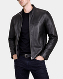 Men's Paul Nova Black cowhide leather standing collar jacket front open view