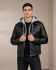Men's Leather Detachable Hoodie Work Jacket Azure Grey
