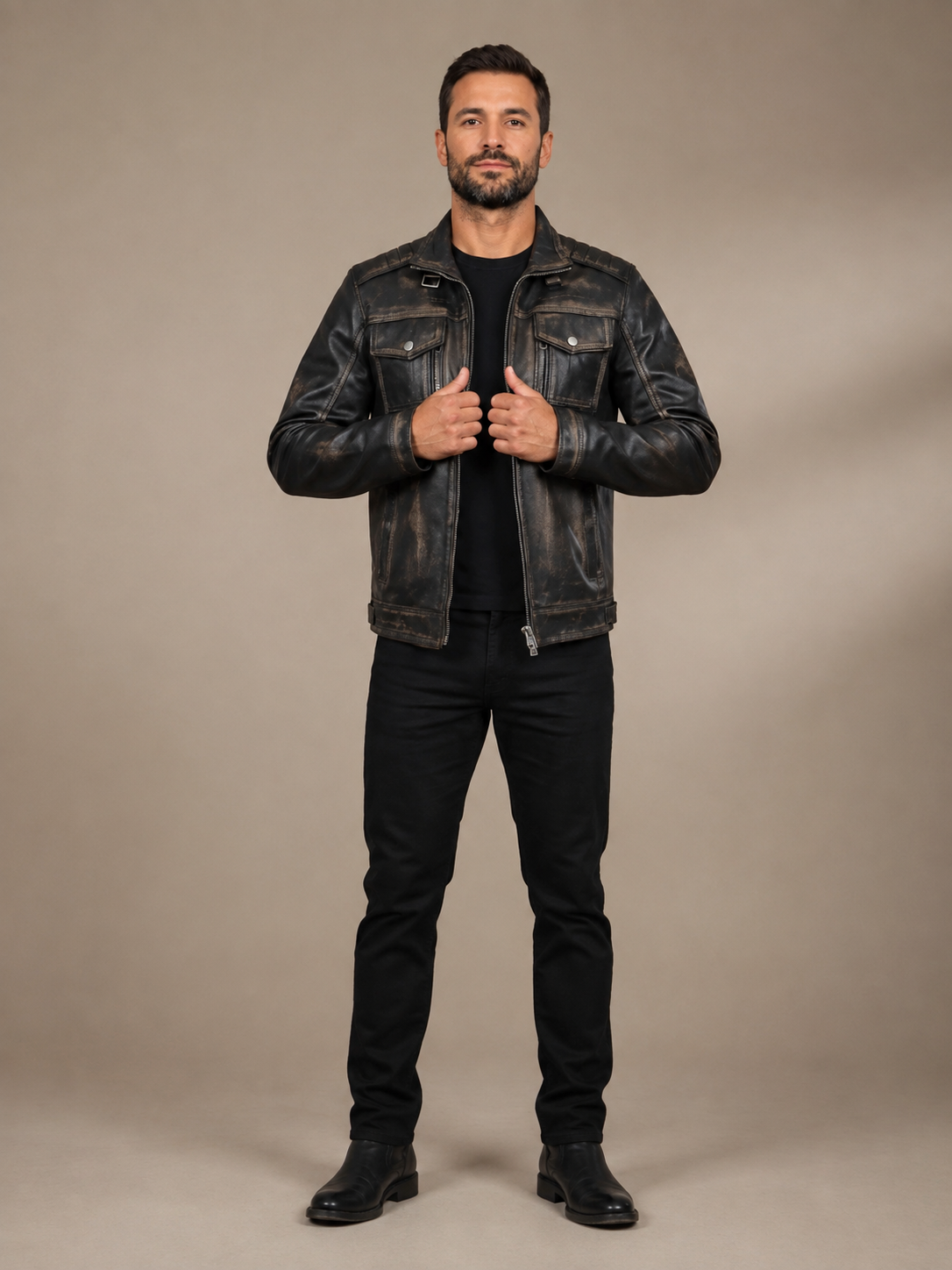 Men's Leather Urban Biker Style Jacket Hugo Paradox Rub Off