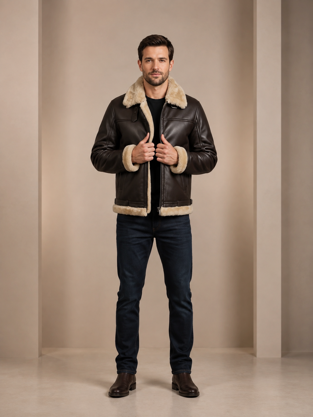 Men’s RAF B3 Real Leather Flying Aviator Sheepskin Bomber Jacket – Zenith Brown