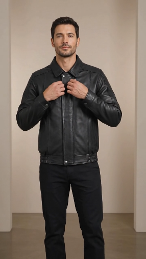 Men's Bomber Leather Jacket Classic Style Jim – Nova Black