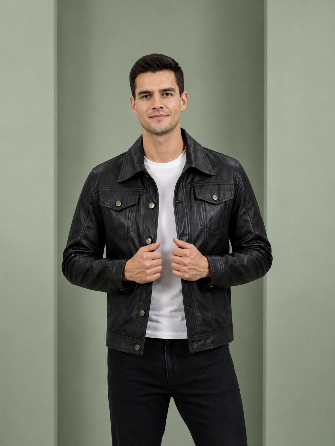 Men’s Leather Lee Rider Casual Jacket Terry – Nova Black