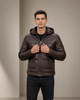 Men’s Leather Hooded Puffer Jacket – Zenith Brown