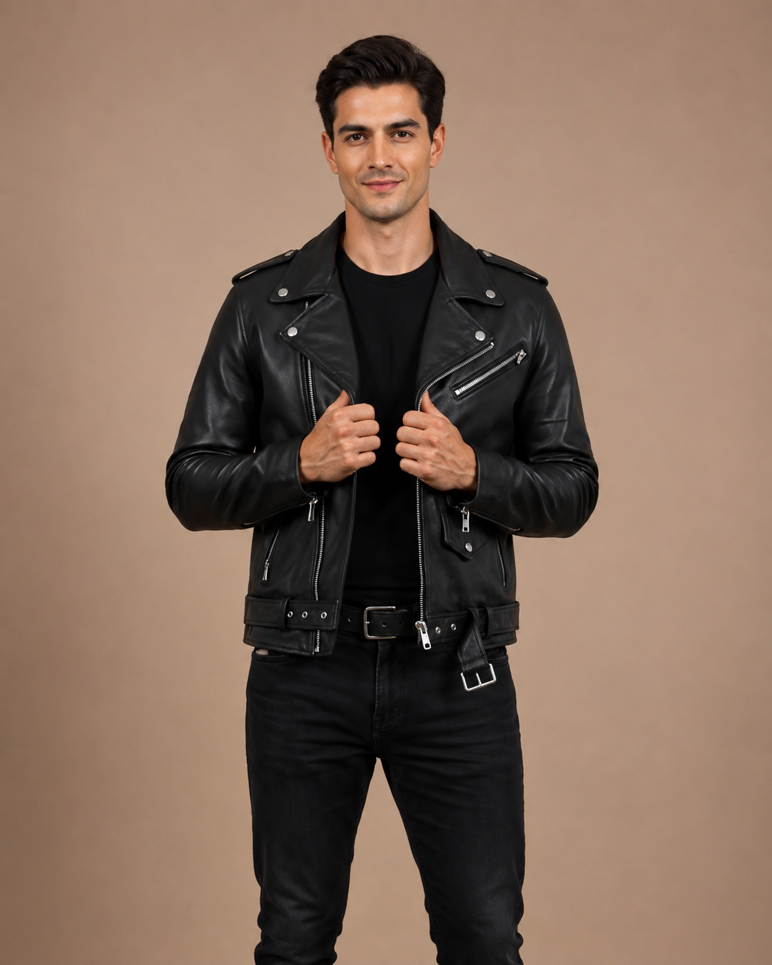 Men’s Heavy-Duty Leather Biker Brando Jacket – Nova Black