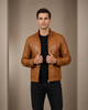 Men's Soft Leather Casual Plain Zip Jacket Matt Dynamo Tan