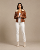Women’s Leather Biker Jacket with Detachable Collar – Charmed Chestnut