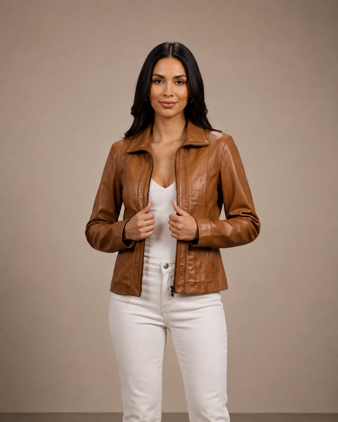 Women’s Classic Zip-Fastening Leather Jacket – Julia Dynamo Tan