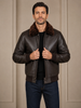 Men’s Leather Bomber Pilot Jacket with Removable Collar – Leroy Zenith Brown