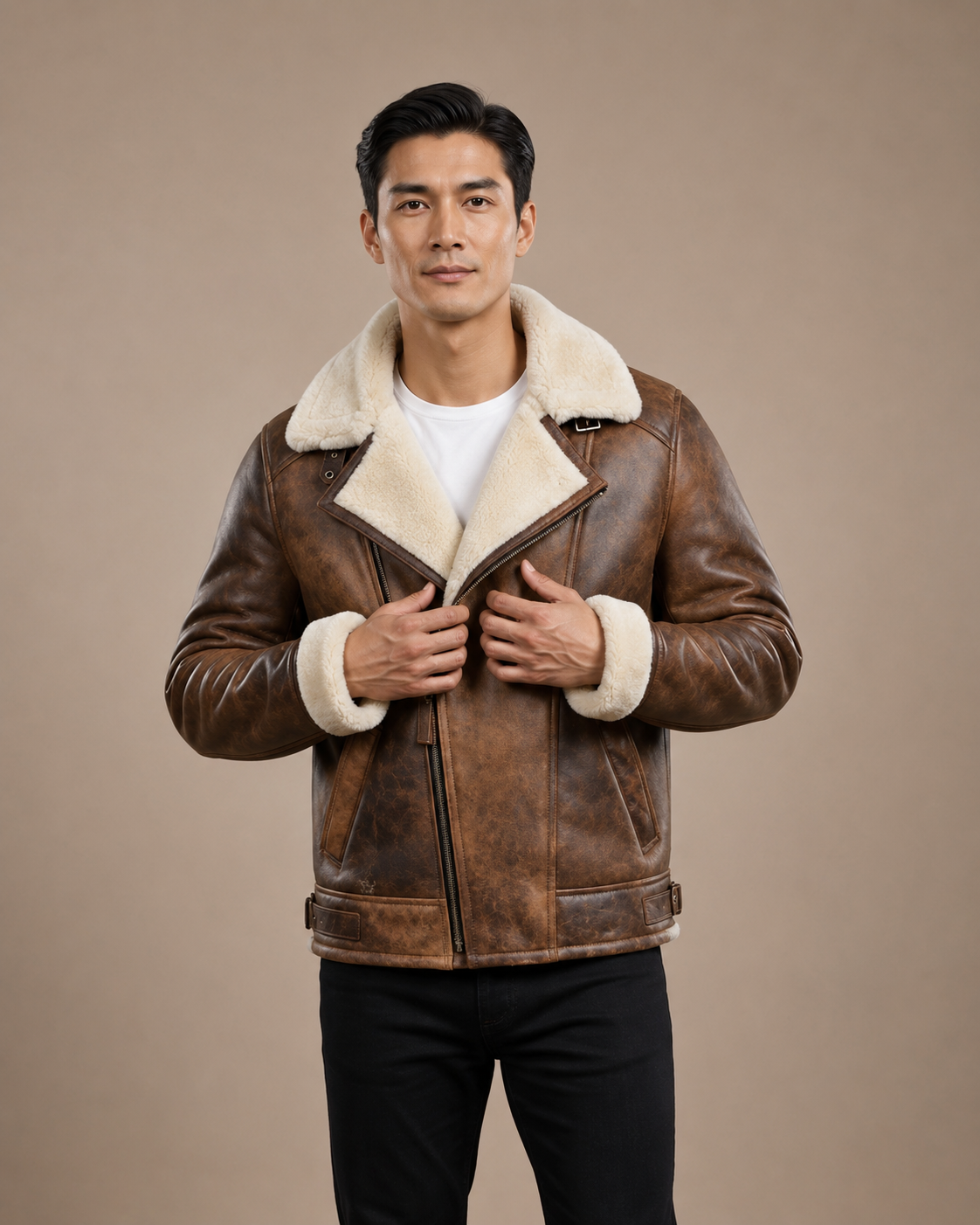 Men’s Aviator Sheepskin Pilot Jacket – Blen Vintage Zenith Brown