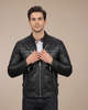 Mens Leather Biker Style Jacket with Quilt Detail Nova Black