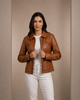 Women’s Classic Leather Biker Zip Box Jacket – Dynamo Tan