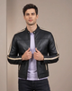 Men’s Leather Biker Jacket with Racing Stripes Clyde – Nova Black