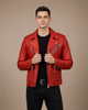 Men’s Leather Biker Jacket Brando Style Johnny – Ignite Red