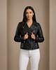 Women’s Cross Zip Biker Leather Jacket – Cara Nova Black