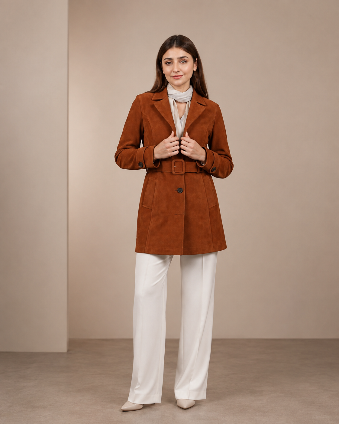 Sienna Muse ¾ Suede Trench Coat Rust Brown