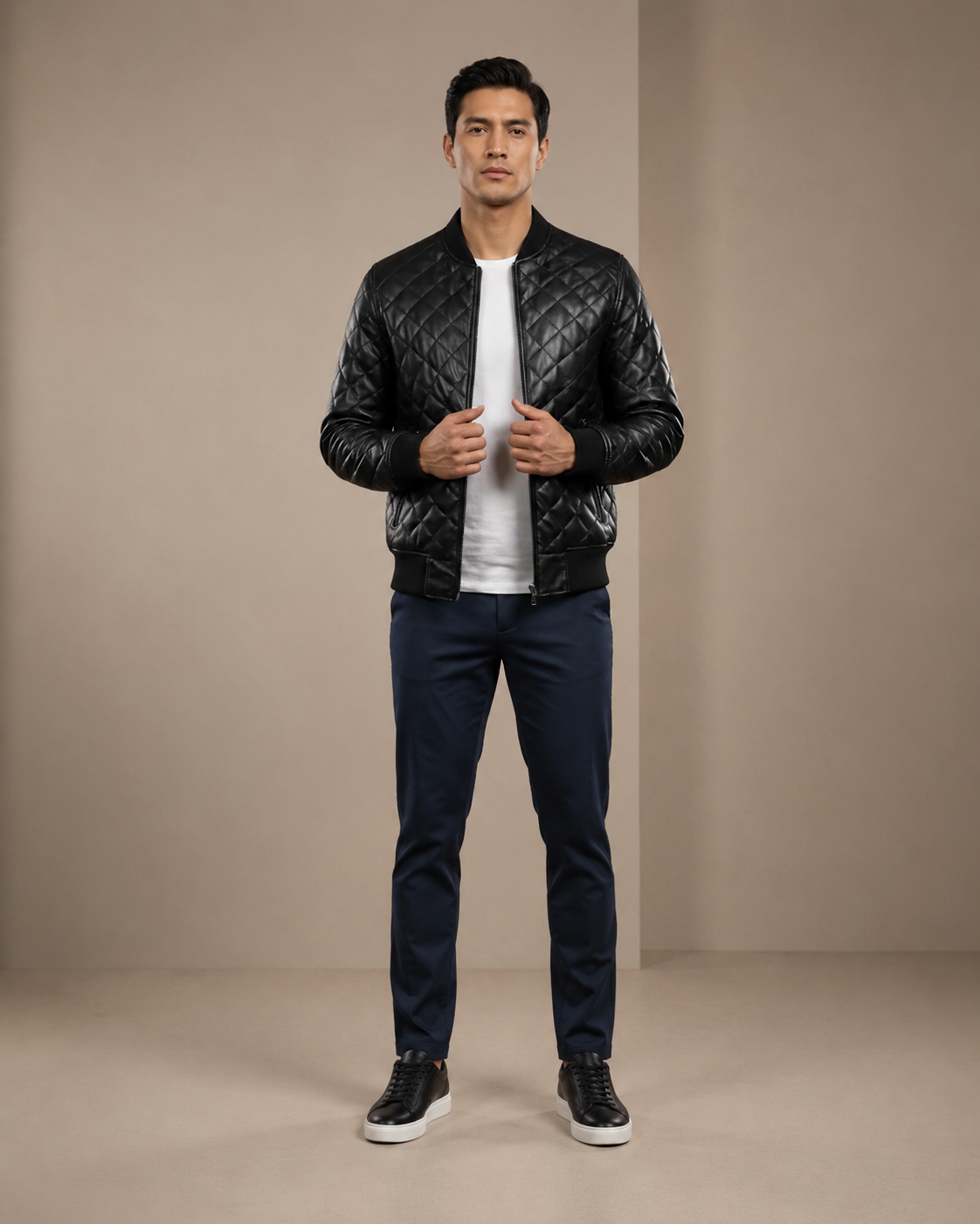 Men’s Leather Quilted Bomber Jacket – Warren Nova Black