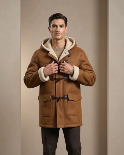 Saddlebrook Men’s Shearling Hooded Duffle Coat