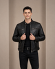 Men’s Biker Leather Jacket with Standing Collar – Bowie Rub-Off