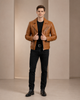 Mens Biker Leather Jacket Dual Zip Hook Dynamo Tan
