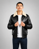 Men’s Bomber Leather Jacket with Sheepskin Collar – Viggo Nova Black