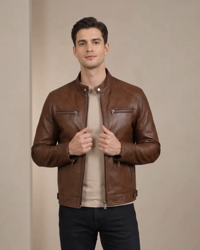 Men’s Biker Soft Casual Leather Jacket – Zenith Brown
