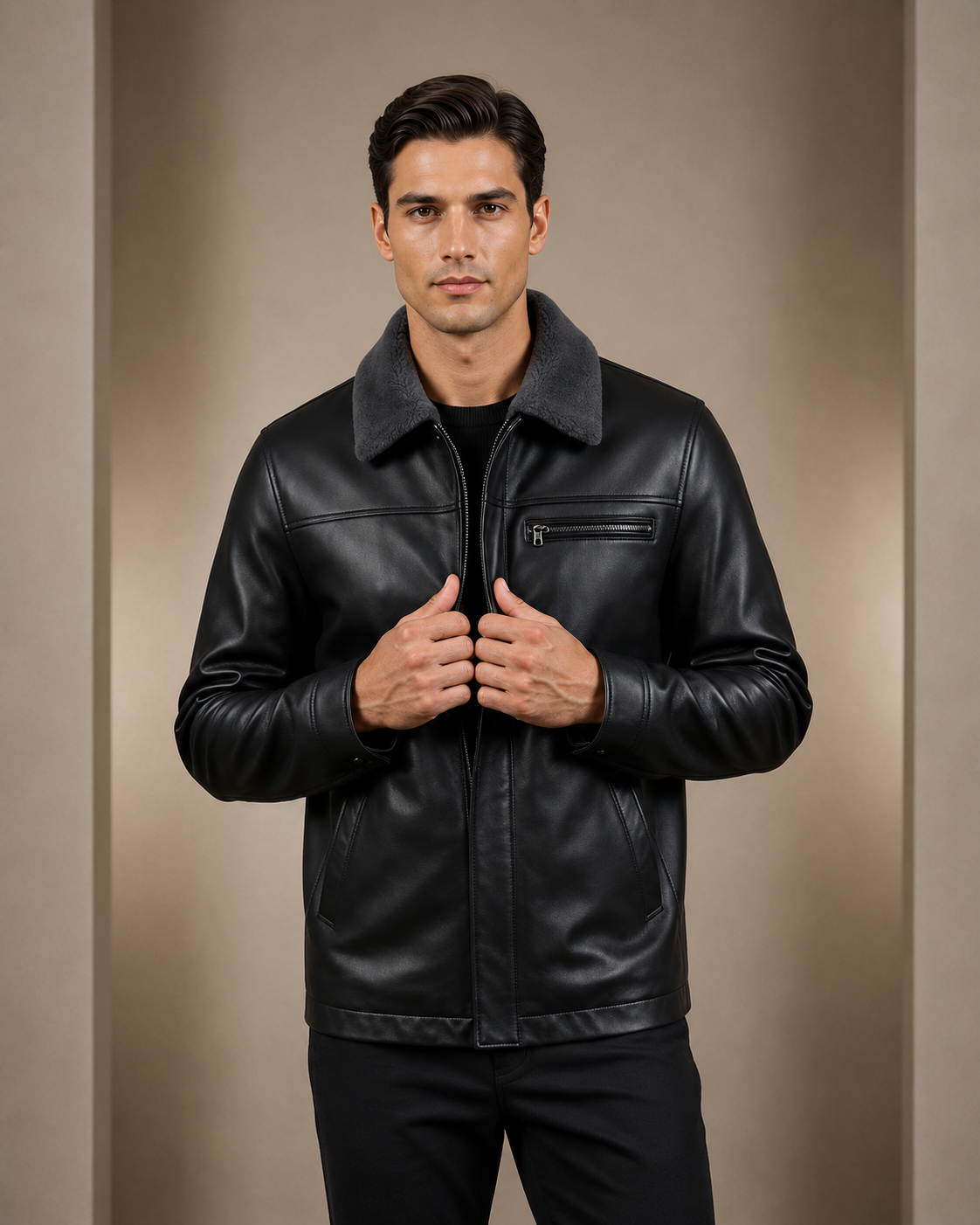 Blackridge Men’s Shearling Collar Leather Coat