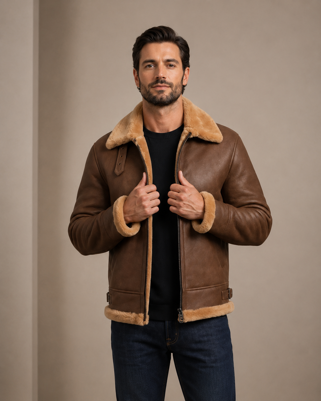 Men’s B3 Sheepskin Vintage Flying Jacket – Dynamo Tan