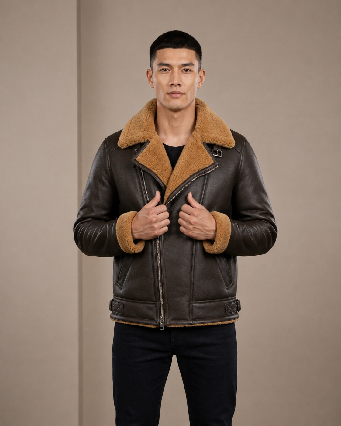 Men’s Aviator Sheepskin Pilot Bomber Jacket – Zenith Brown Ginger