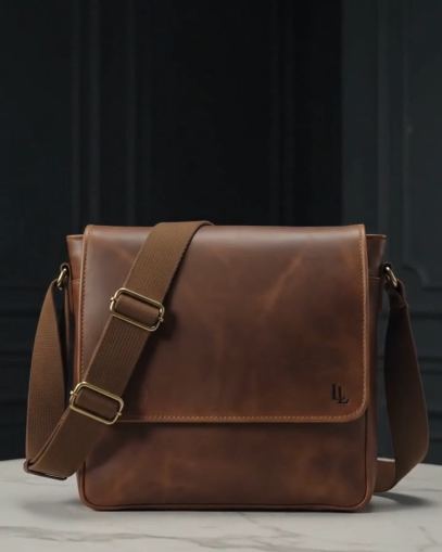 Vintage Cognac Leather Messenger Bag