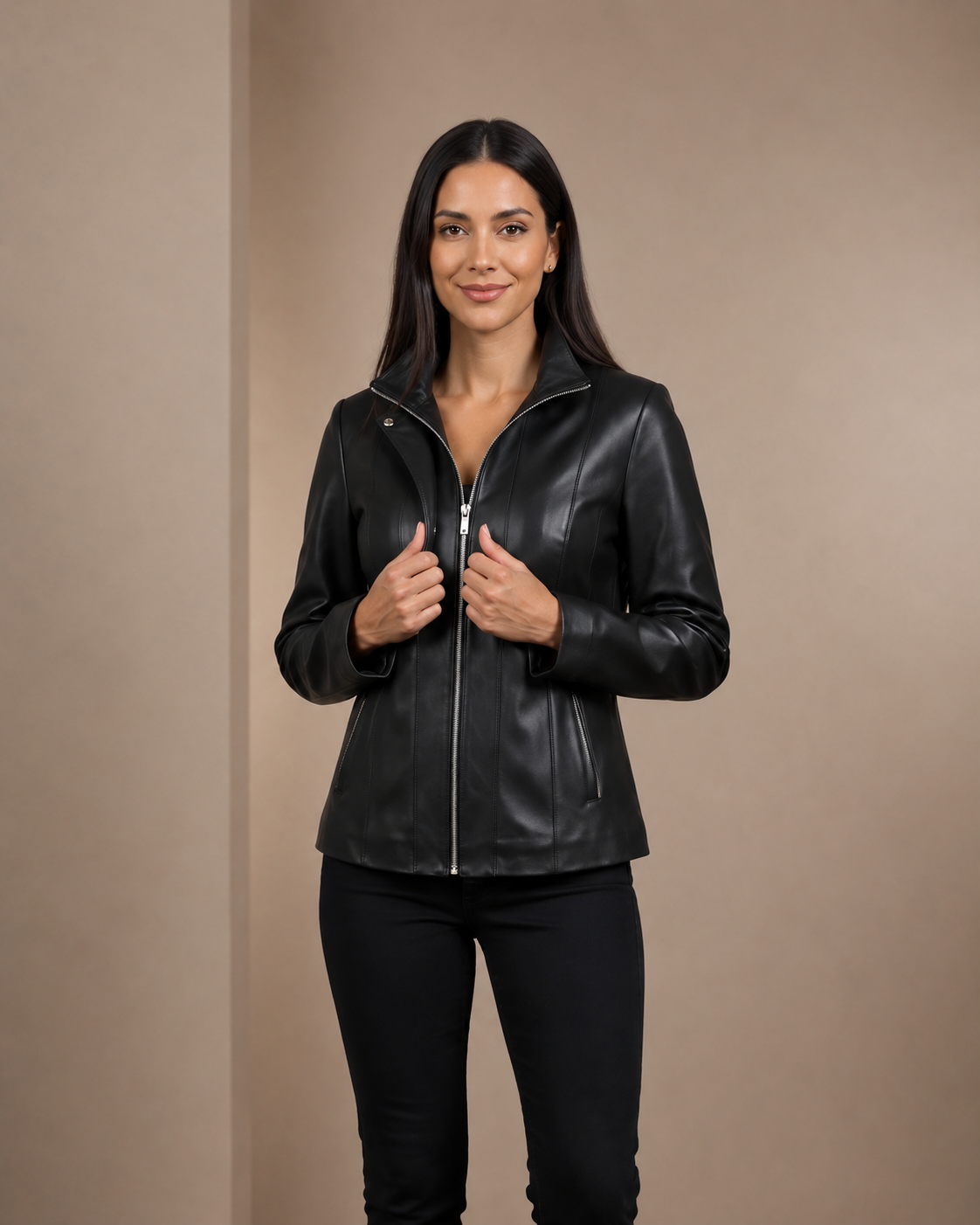 Women’s Classic Zip-Fastening Leather Jacket – Julia Nova Black