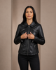 Women’s Classic Leather Biker Zip Box Jacket – Nova Black