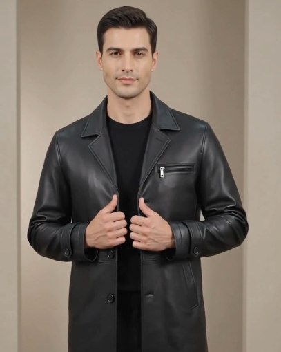 Noir Avenue Men’s Cowhide Quilted Leather Overcoat